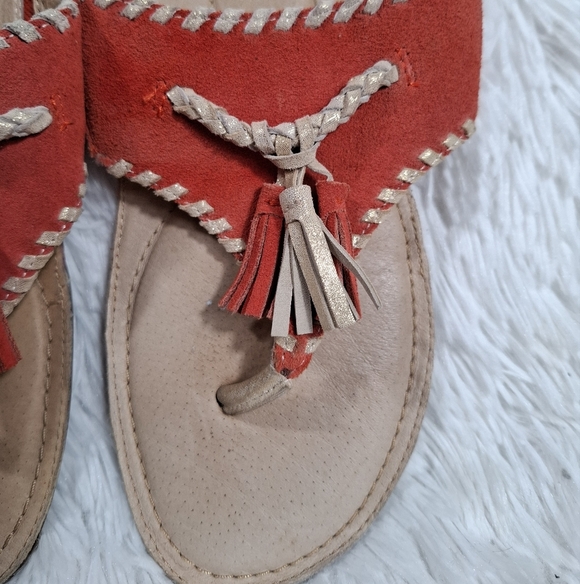 Aerosoles Red Gold Suede Leather Tassel Slip On Wedge Sandals Size 9 - Picture 3 of 10